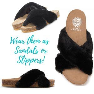 Vince Camuto Black Faux Fur Slide Sandal NEW IN BOX
